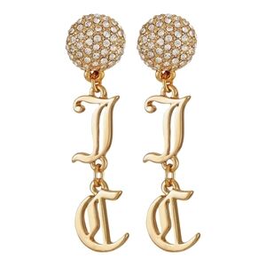 Juicy Couture Gold Tone Dangle Earrings with Crystal Accents